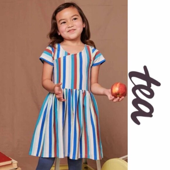 Tea Collection | Multi Stripe Short Sleeve Wrap Neck Dress | Size 14 - Picture 1 of 6